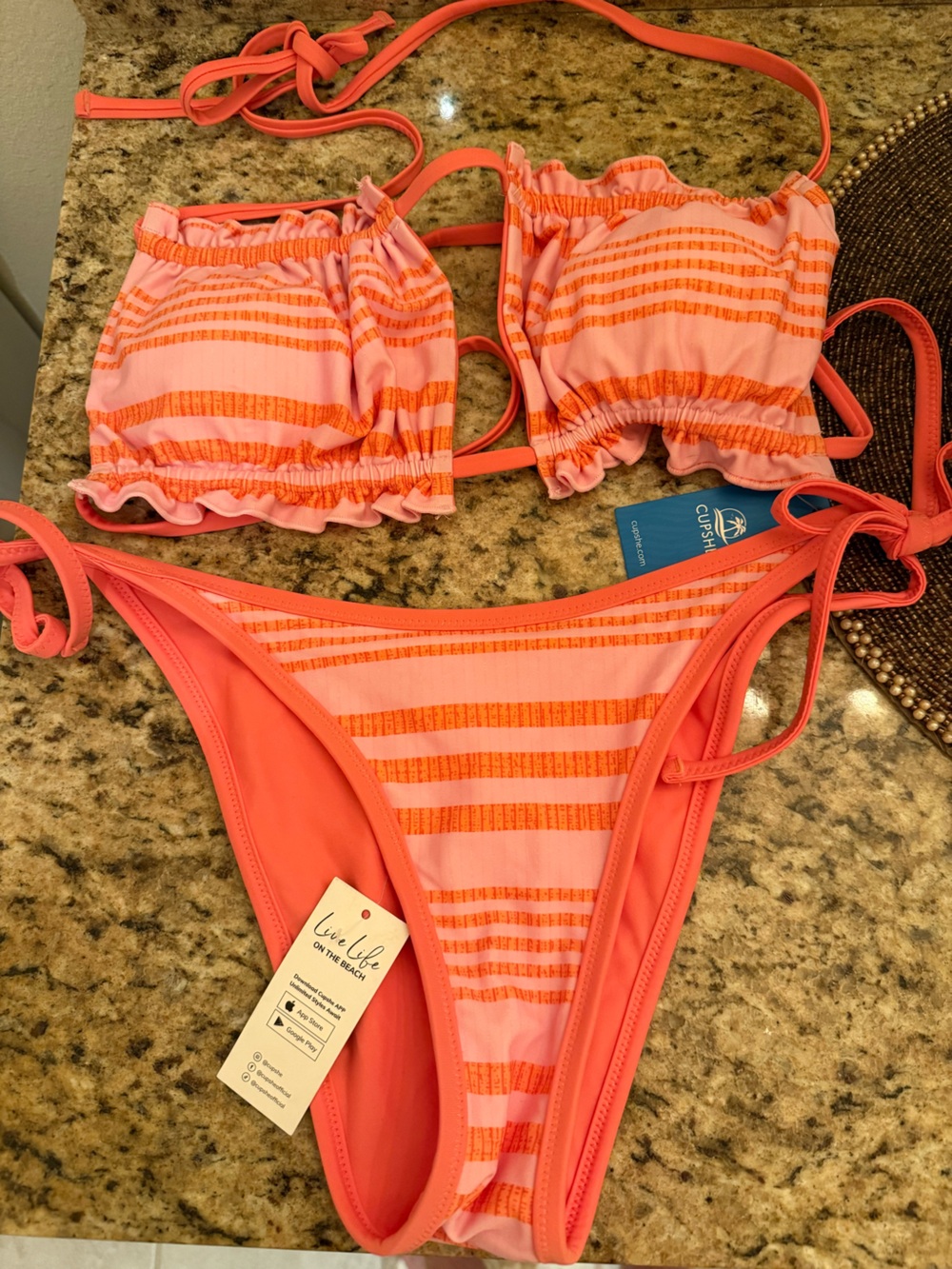 Cupshe Pink and Coral Ruffle Triangle Bikini